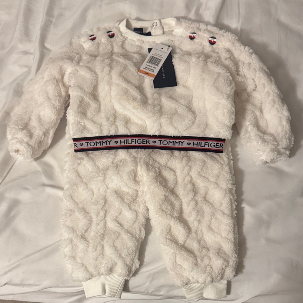 Tommy Hilfiger Cream Fleece Baby Onesie